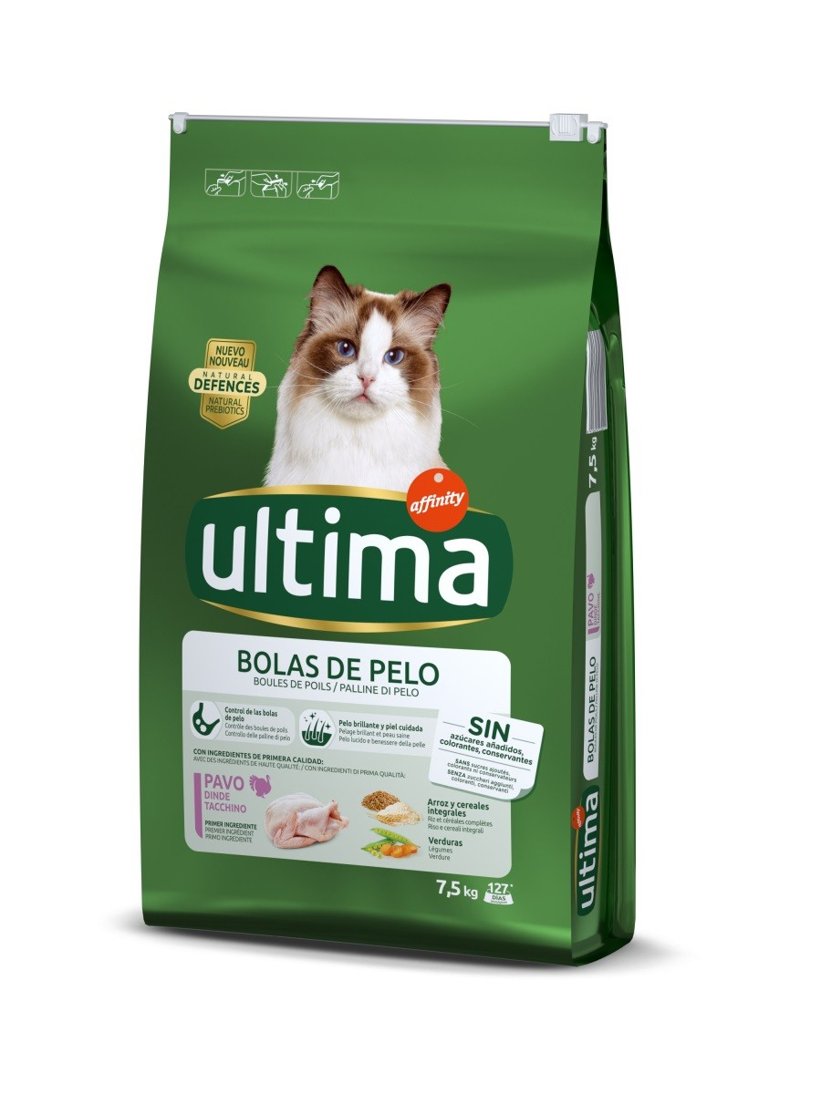 Affinity ULTIMA - Alimento seco de peru para gato com predisposição à formação de bolas de pêlo