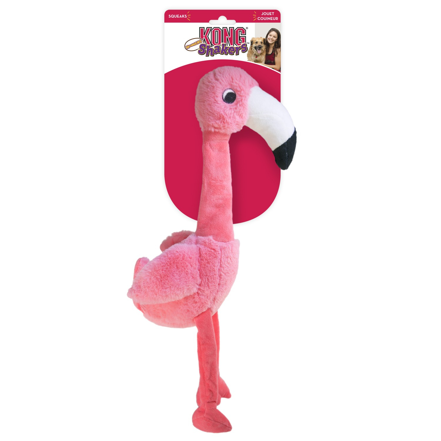 Jouet pour chien KONG Shakers Honkers flamingo peluche Flamant Rose
