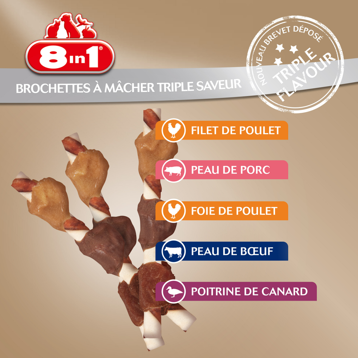 8in1 Triple Flavour Ossi da masticare L Snack per cane