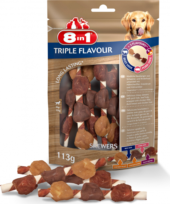 8in1 Triple Flavour Skewers köstliche Kaustangen für erwachsenen Hunde