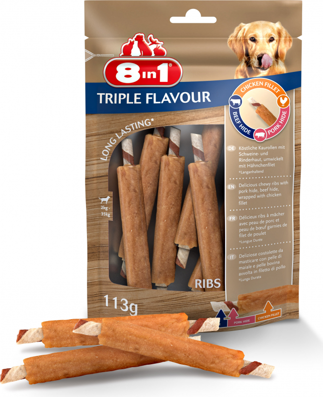 8in1 Triple Flavour Ribs Costine da Masticare per Cane adulto