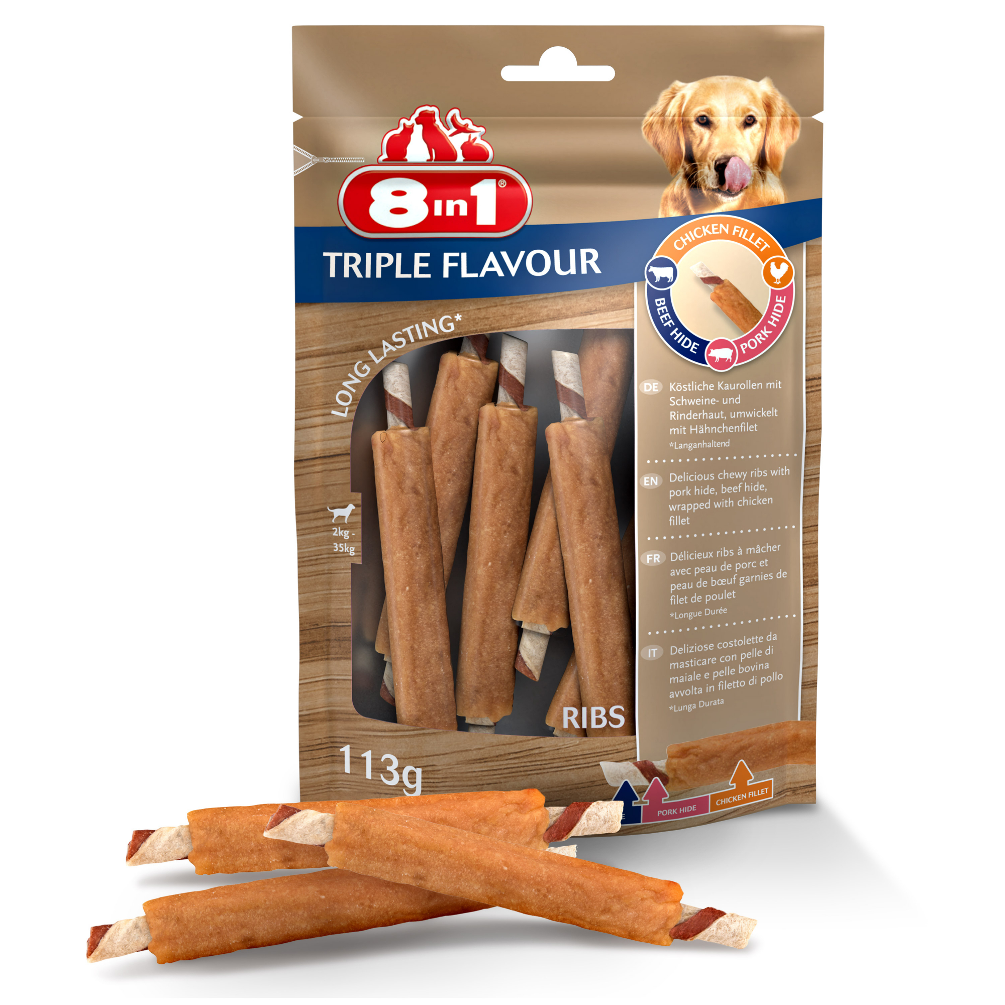 8in1 Triple Flavour Ribs Kaurippchen für erwachsene Hunde