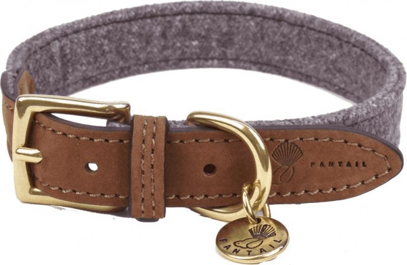 Fantail Lederhalsband mit dunkelgrauem Stoff für Hunde