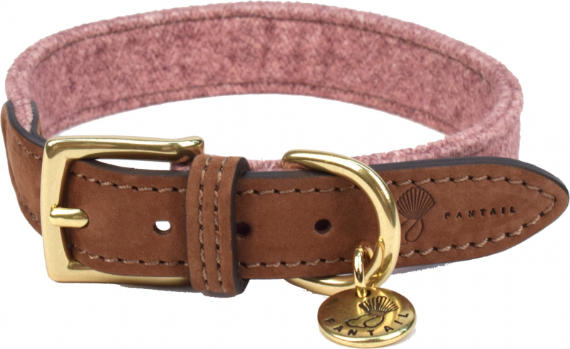 Collier Fantail en cuir et tissus rose pour chien
