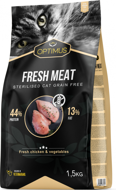 OPTIMUS Fresh Meat Gatos adultos esterilizados Pollo fresco sin cereales