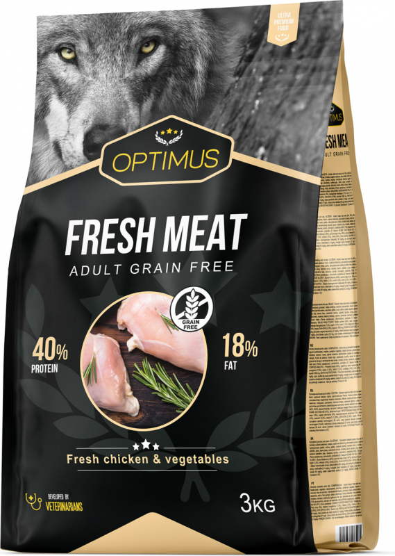 OPTIMUS Fresh Meat com frango fresco sem cereais para cão adulto