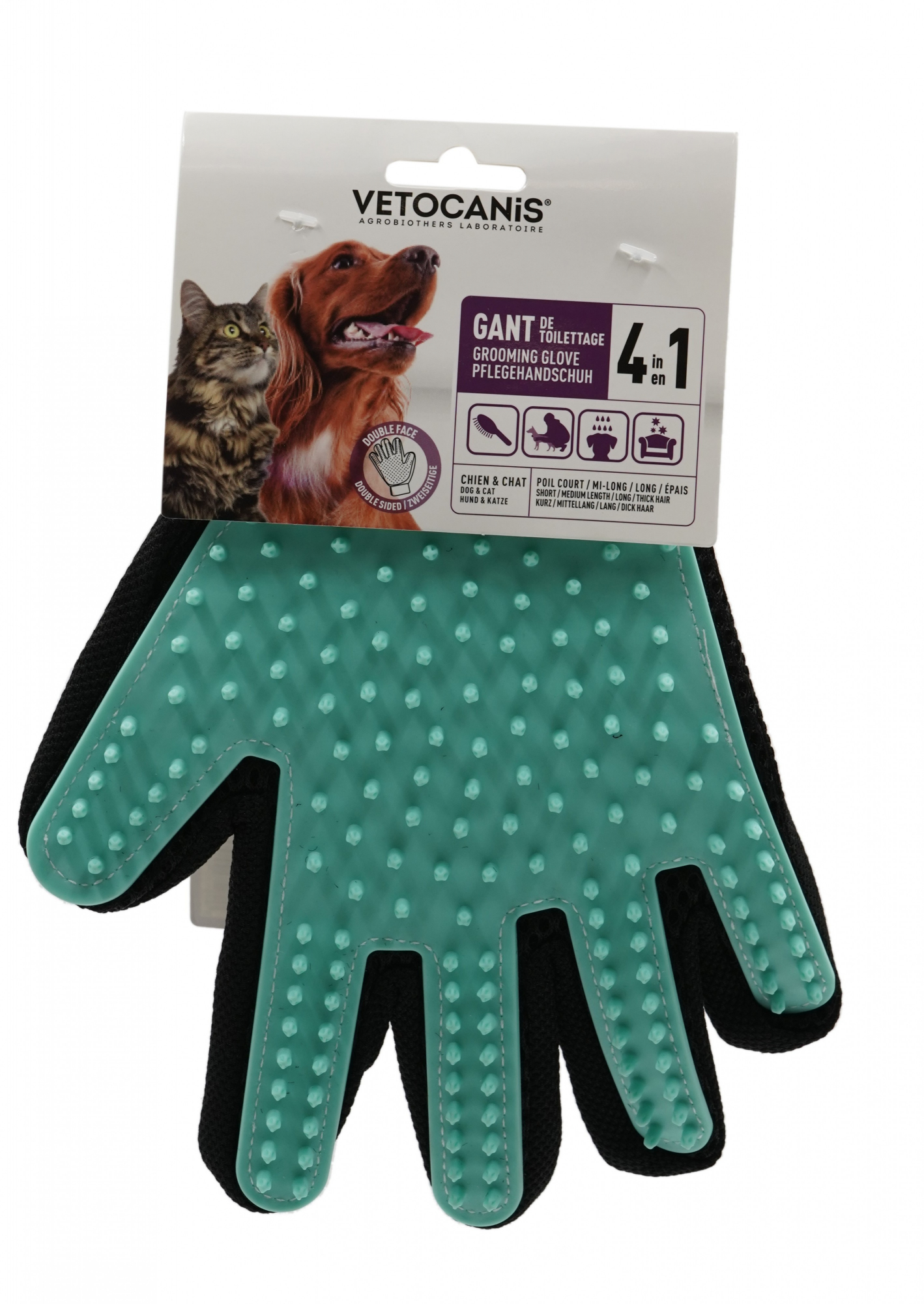 VETOCANIS 4 in 1 Silikon-Pflegehandschuh für Hund und Katze