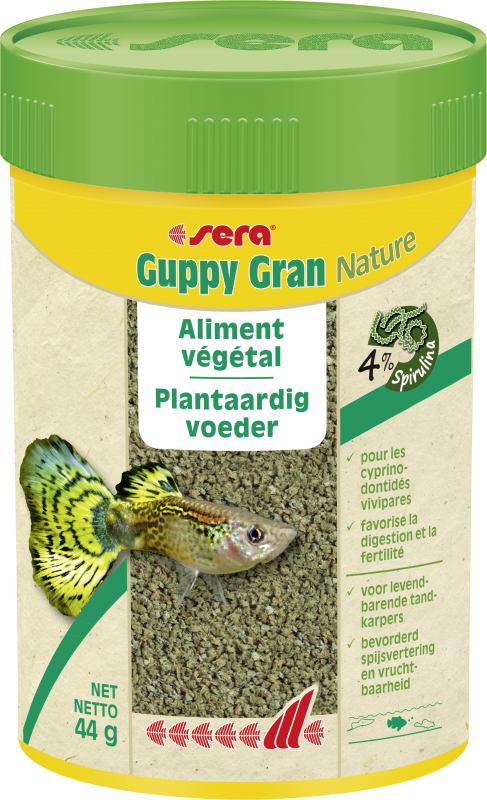 Sera Guppy Gran Nature alimento vegetal en granulados para Guppys y vivíparos