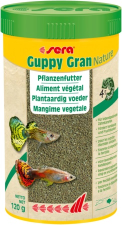 Sera Guppy Gran Nature Pflanzenfutter aus Softgranulat für Guppys und Viviparous