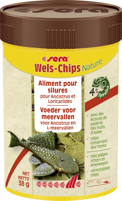Comida para Ancistrus e Loricaridés Sera Wels Chips Nature Chips rico em fibras