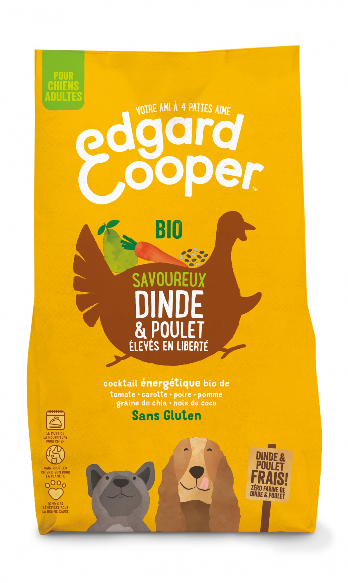 Edgard & Cooper perú e frango fresco biológico sem cereais para cão adulto