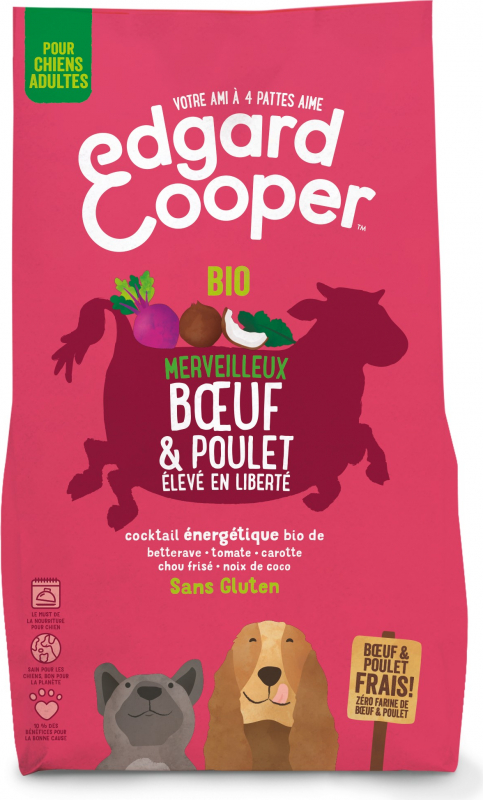 Edgard & Cooper carne bovina e carne de frango fresco biológico sem cereais para cão adulto