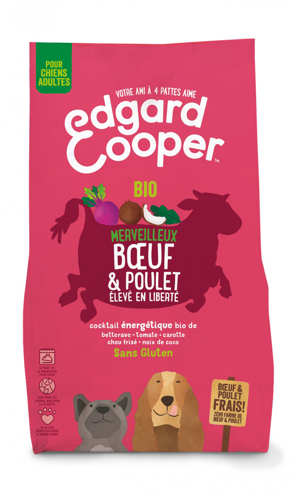 Edgard & Cooper Carne di manzo e pollo fresco biologico senza cereali per cani adulti