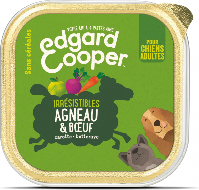 Edgard & Cooper Barquette Irrésistibles Agneau et Boeuf frais pour Chien Adulte 