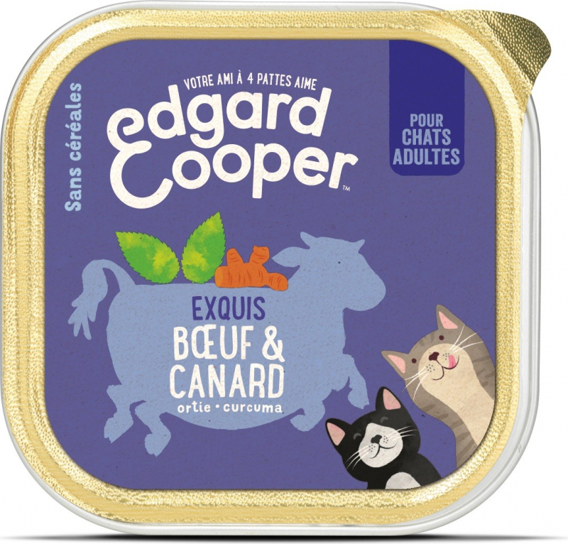 Edgard & Cooper Barquette Boeuf et Canard frais Naturelle Sans Céréales pour Chat Adulte 