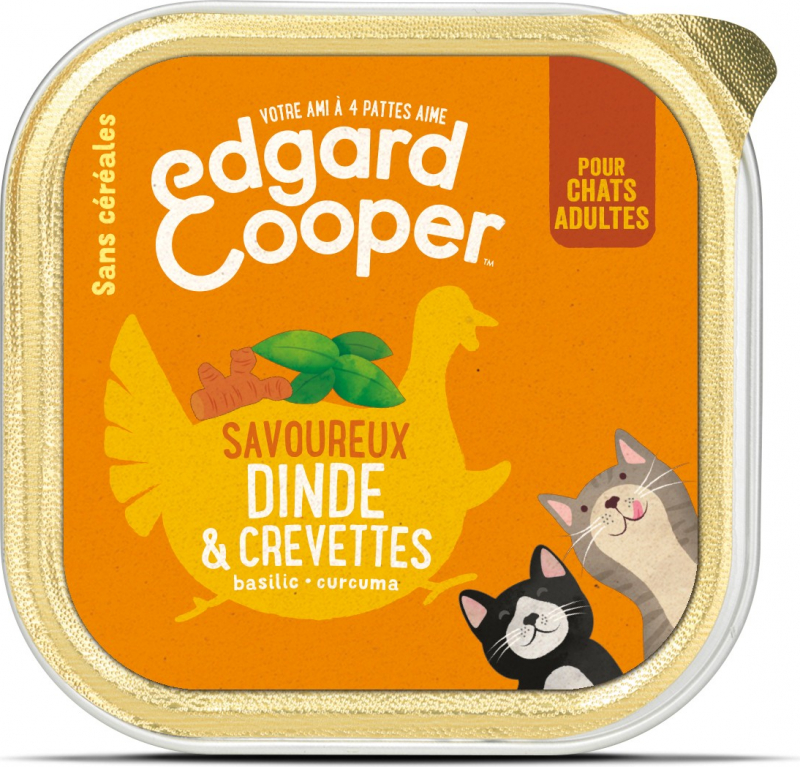 Edgard & Cooper Barquette Dinde et Crevette frais Naturelle Sans Céréales pour Chat Adulte 