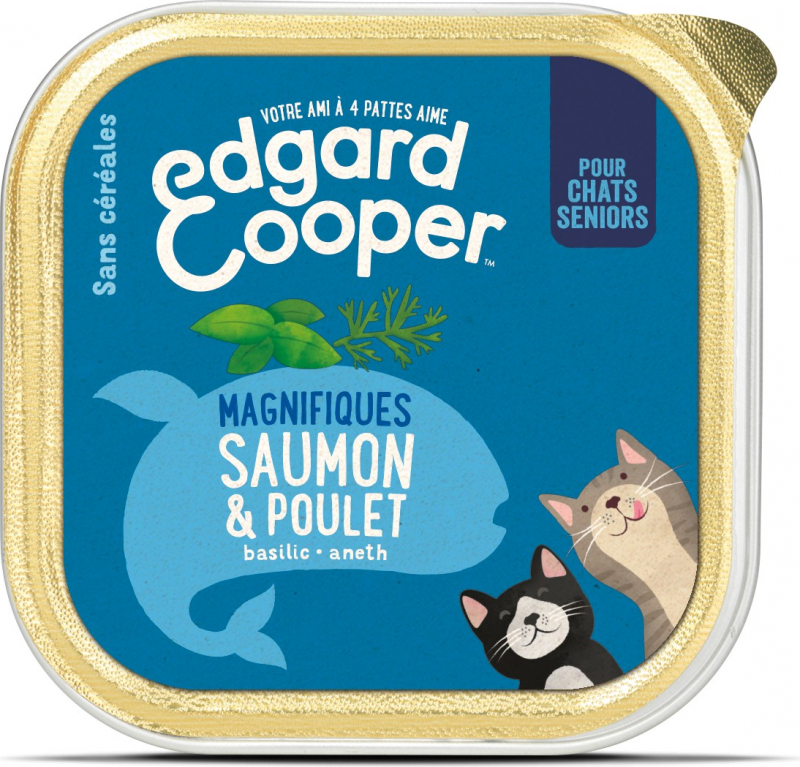 Edgard & Cooper Barquette Poulet et Saumon frais Naturelle Sans Céréales pour Chat Senior 