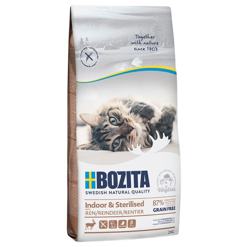 BOZITA Cat Indoor & Sterilised Sans Céréales au Renne pour chat
