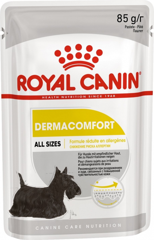Royal Canin Saqueta fresca Dermacomfort alimento húmido em mousse para cão sensível