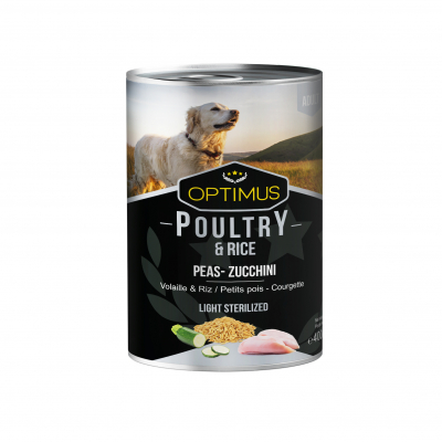 Pâtée Optimus Volaille et Riz, Light / Sterilised pour chien stérilisé