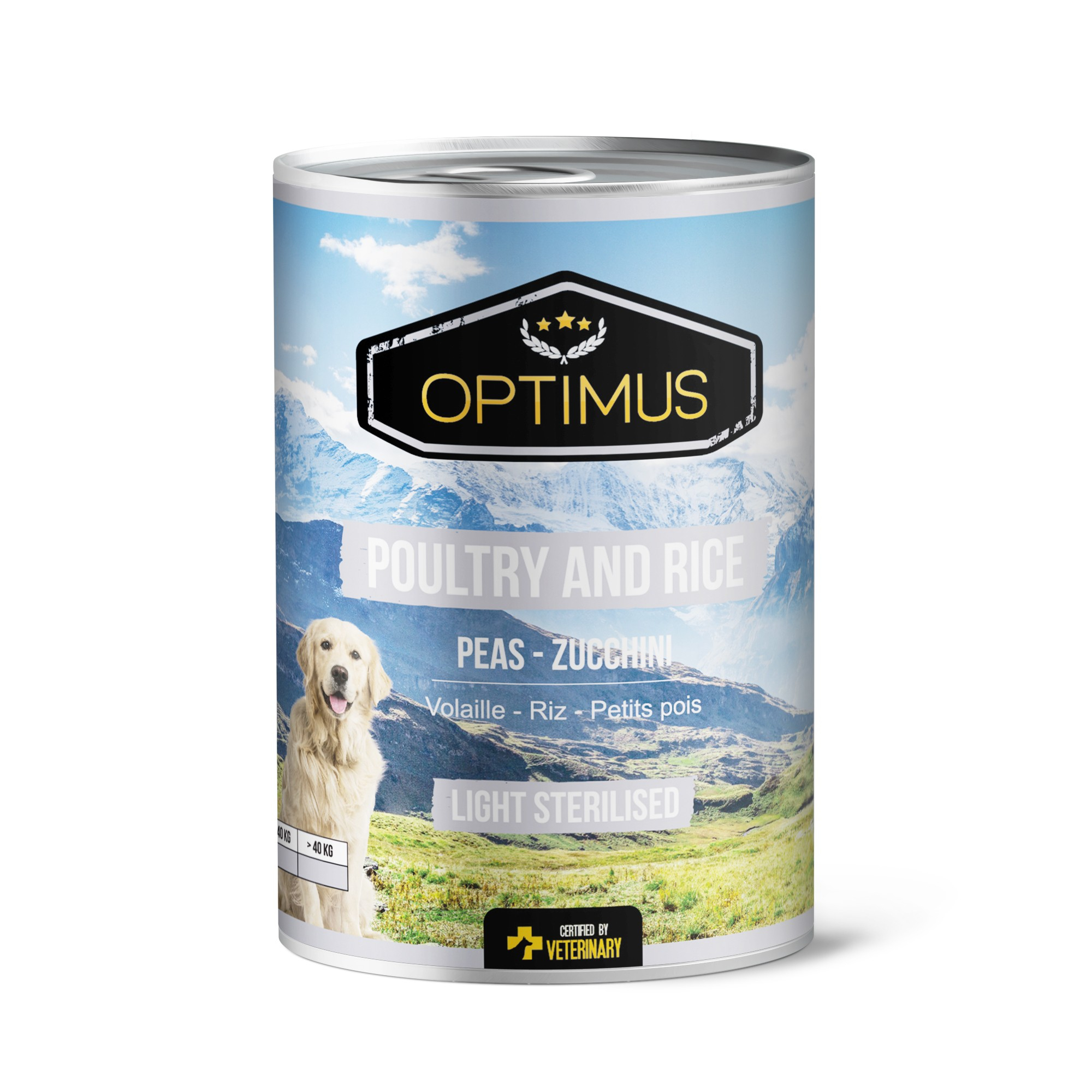 Optimus Light / Sterilised Aves de Corral y Arroz Comida húmeda para perros esterilizados