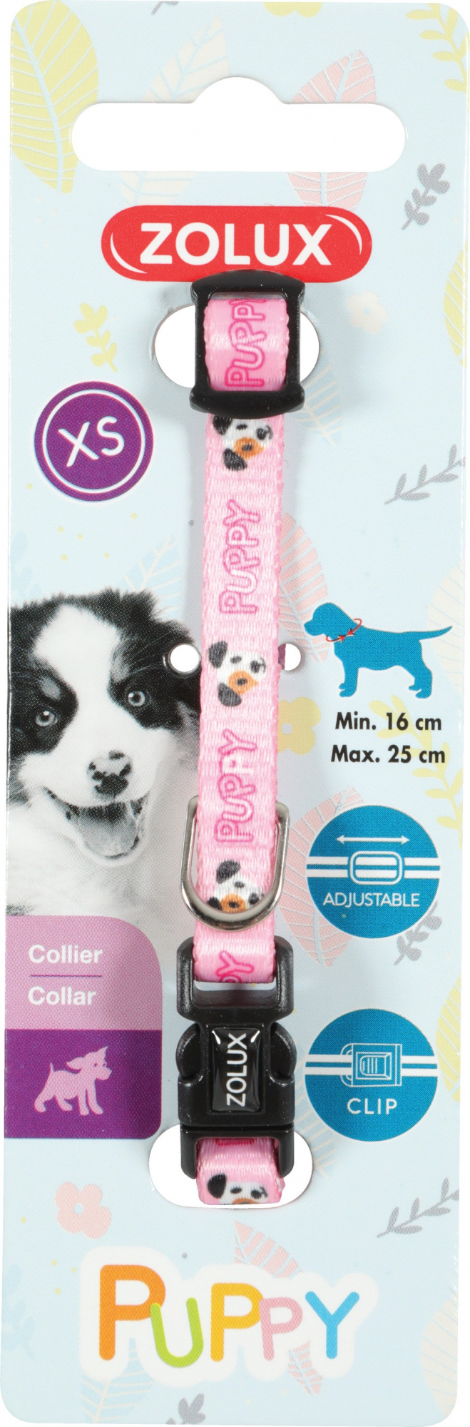 Coleira ajustável para cachorros e cães pequenos em nylon cachorro Puppy Mascotte - cor-de-rosa