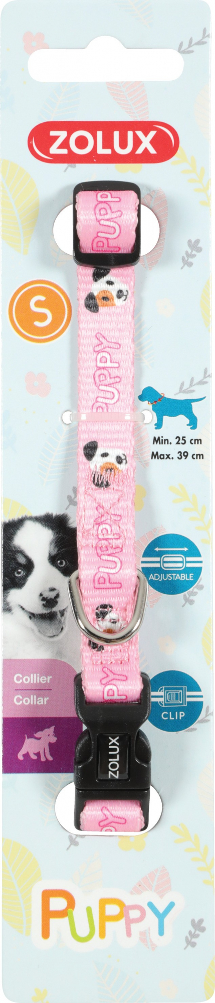 Coleira ajustável para cachorros e cães pequenos em nylon cachorro Puppy Mascotte - cor-de-rosa