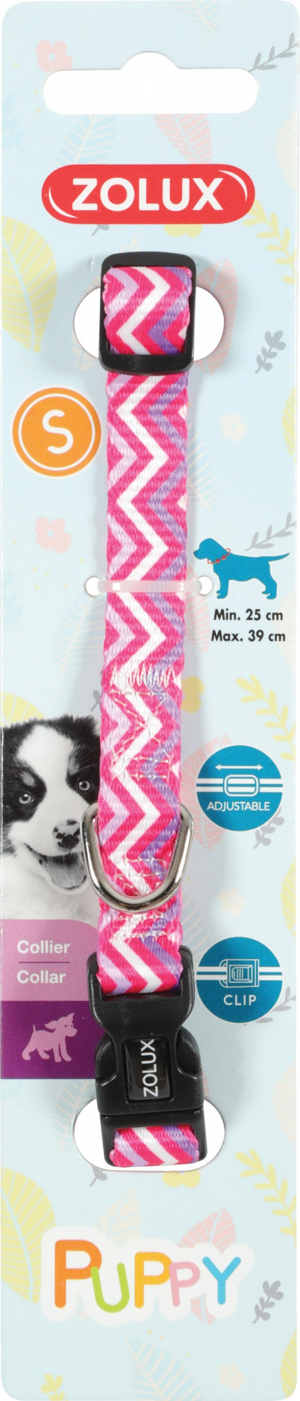 Collar de nylon ajustable para cachorros Puppy Pixie - rosa