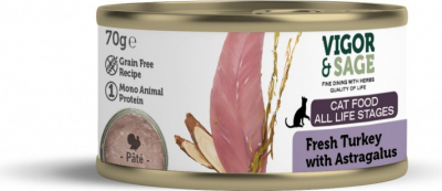 VIGOR & SAGE Pâtée Dinde Astragale pour chat