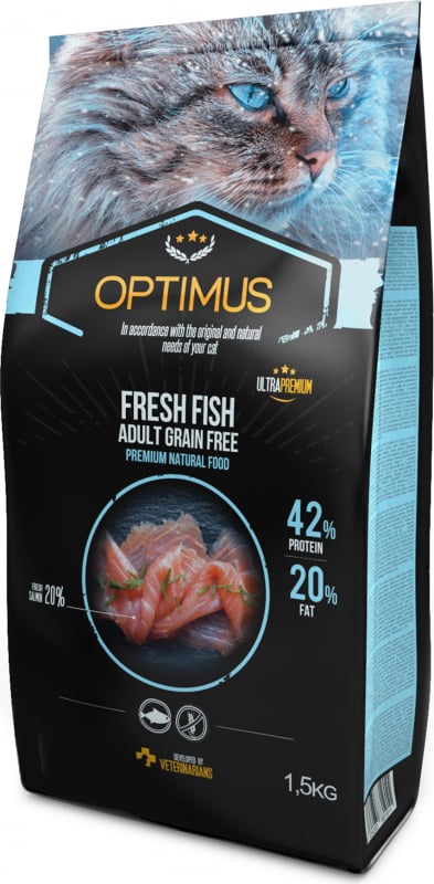 OPTIMUS Fresh Fish Chat adulte au poisson frais sans céréales