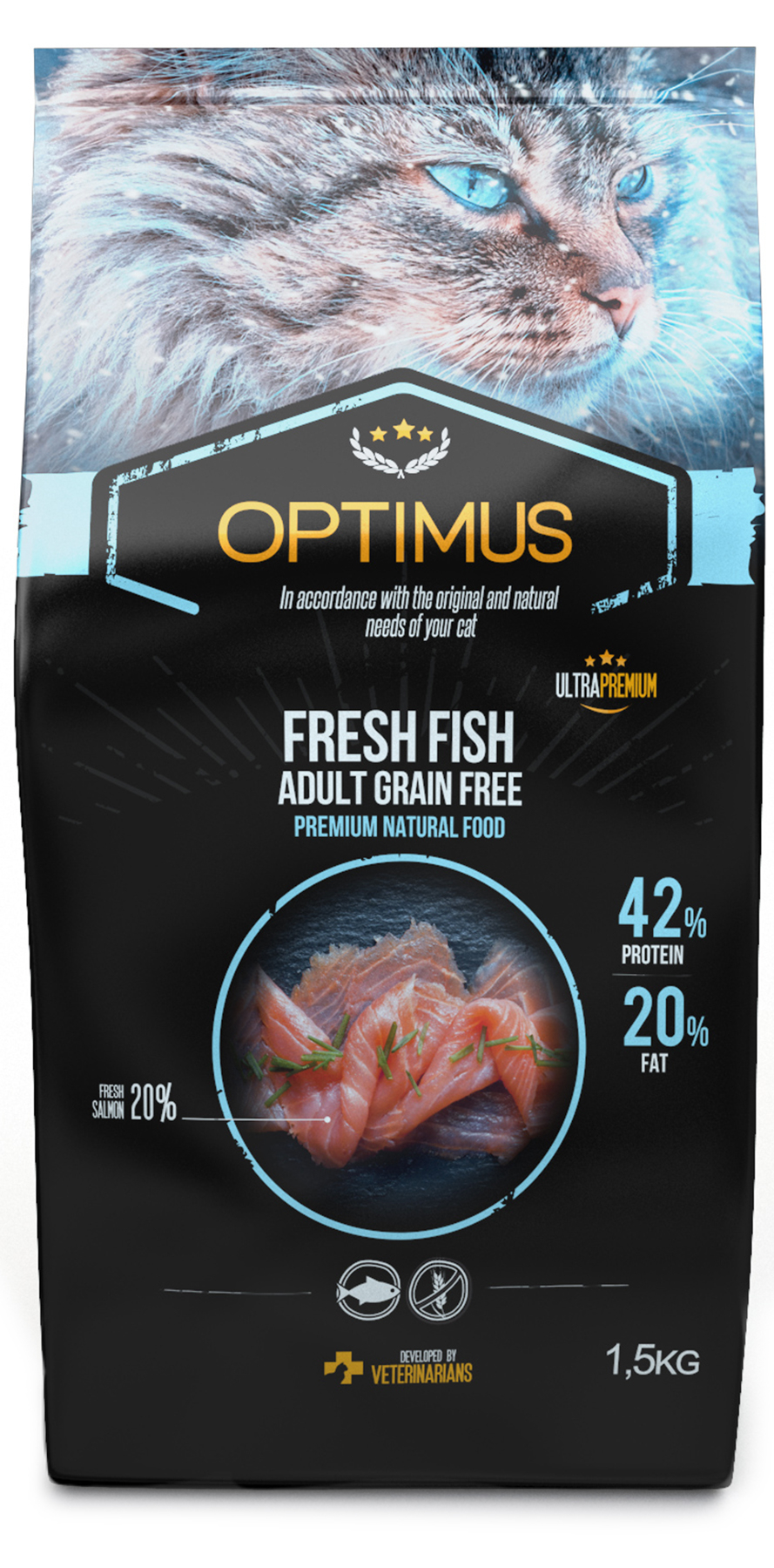OPTIMUS Fresh Fish Gato adulto com peixe fresco sem cereais