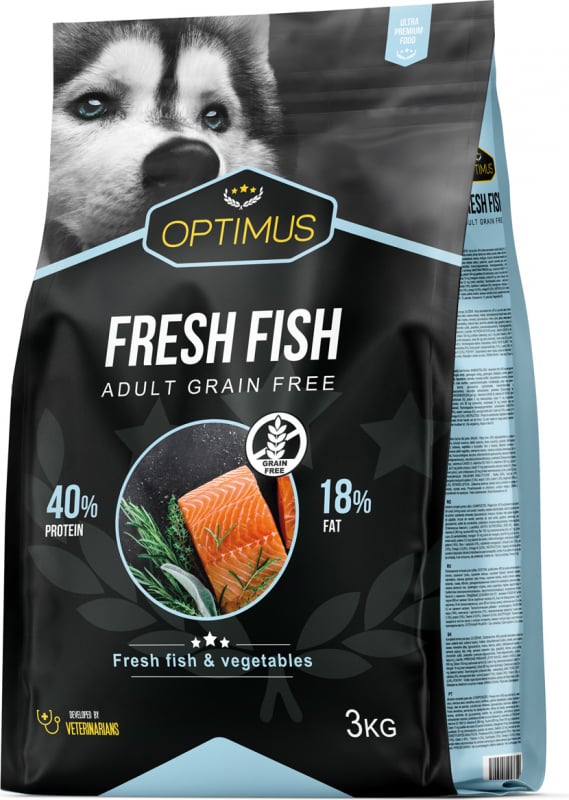 OPTIMUS Fresh Fish Pescado fresco sin cereales para perros adultos
