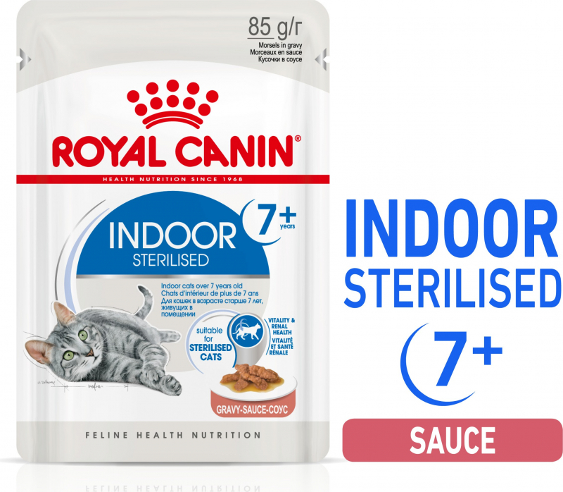Royal Canin INDOOR 7+ Bouchées en sauce pour chat d'intérieur stérilisé de plus de 7 ans 