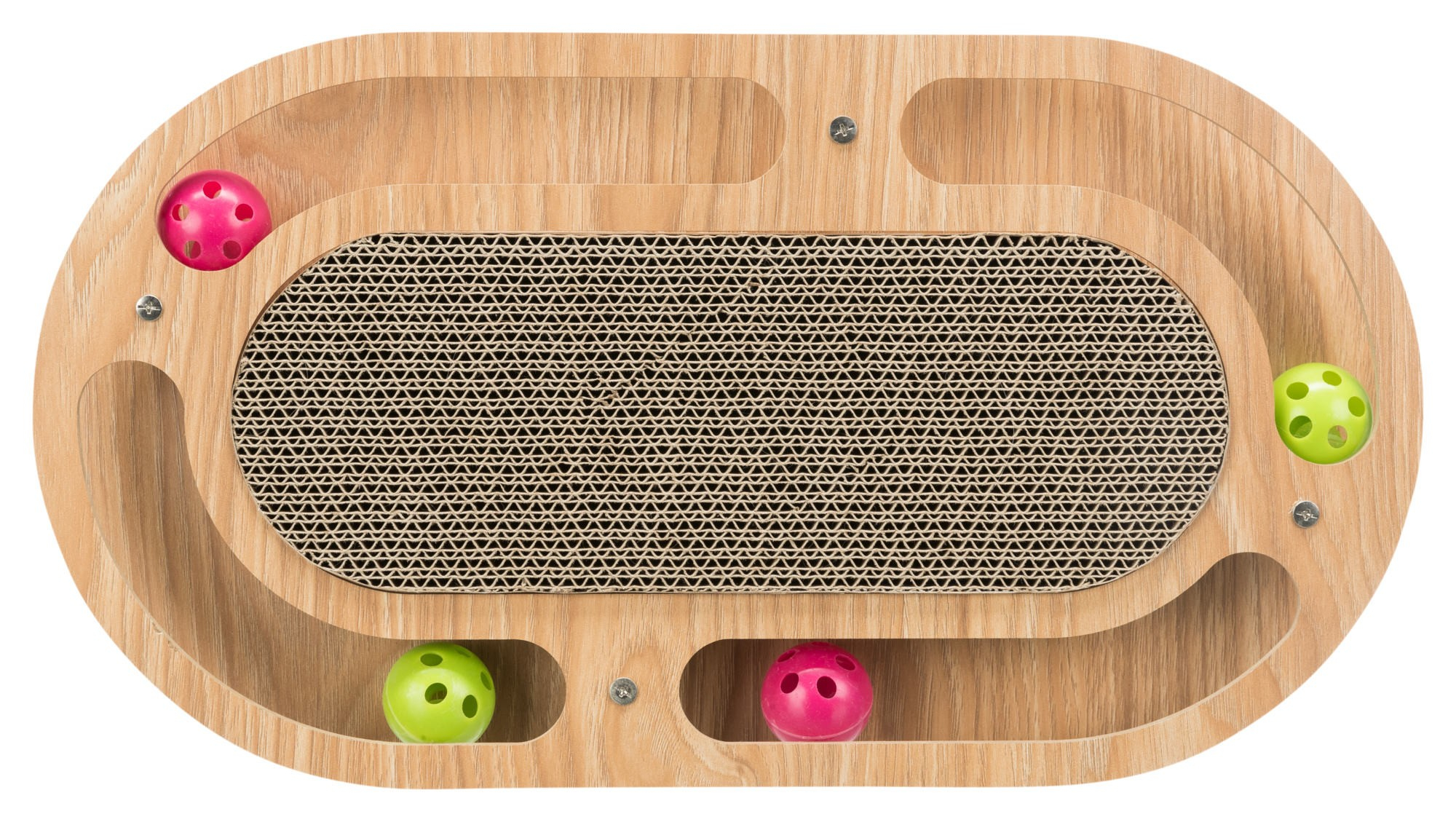 Graffiatoio cartone in legno ovale con palline