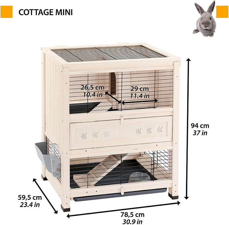 Clapier lapin d'intérieur en bois - de 78,5 à 129 cm - Ferplast Cottage plusieurs tailles disponibles 