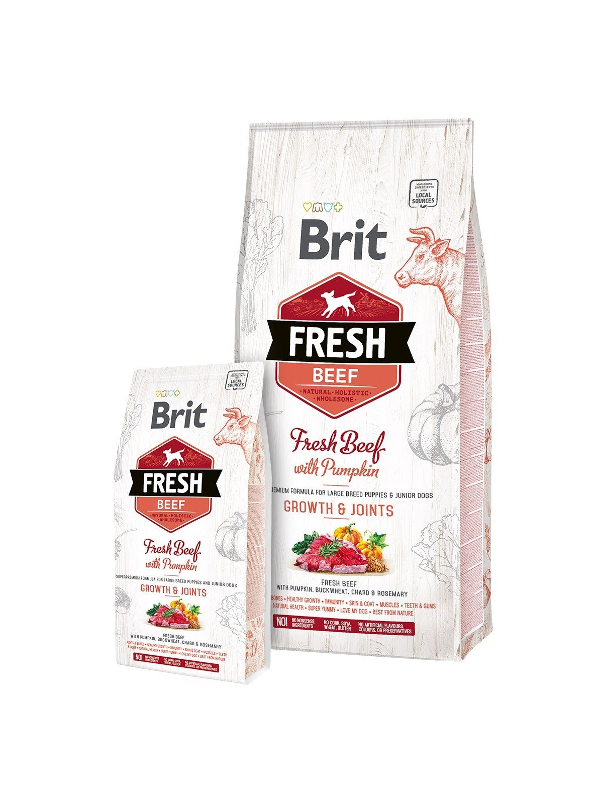 Brit Fresh mit frischem Rindfleisch und Kürbis für Welpen und junge Hunde großer Rassen