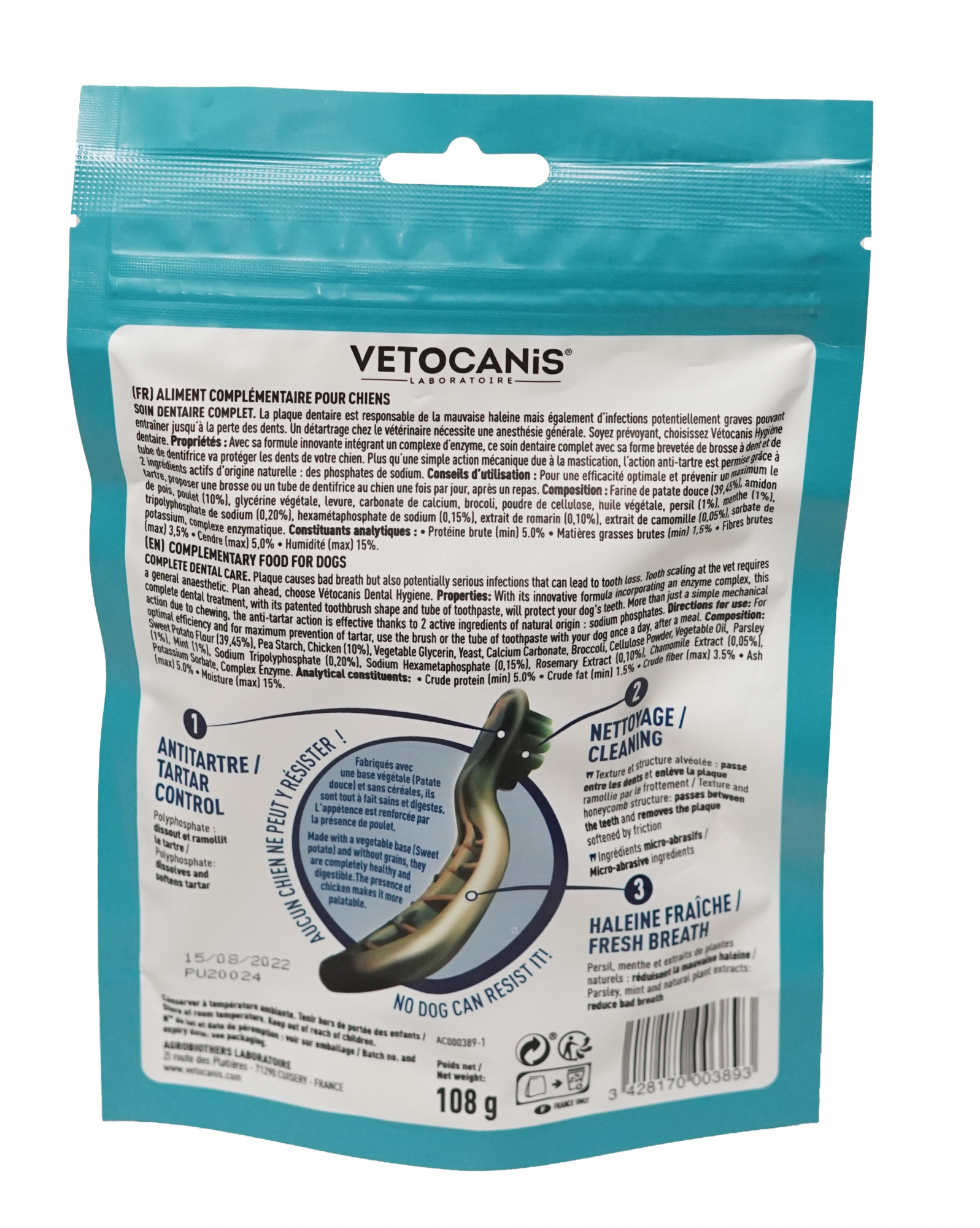 VETOCANIS Snacks gegen Zahnstein gegen für mittelgroße Hunde x 4