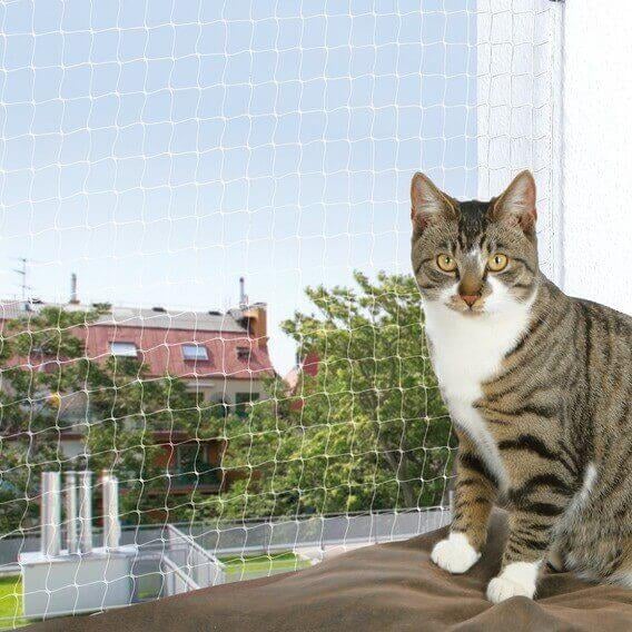 Filet de sécurité pour chat À découper sur mesure Avec autocollant Moustiquaire semi-transparente