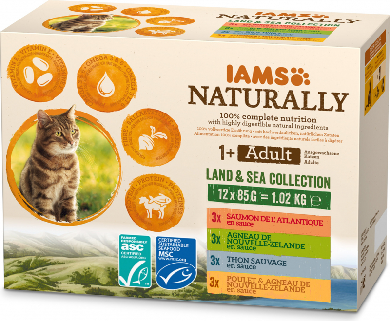 IAMS Naturally Land & Sea Frischebeutel in Sauce für erwachsene Katzen