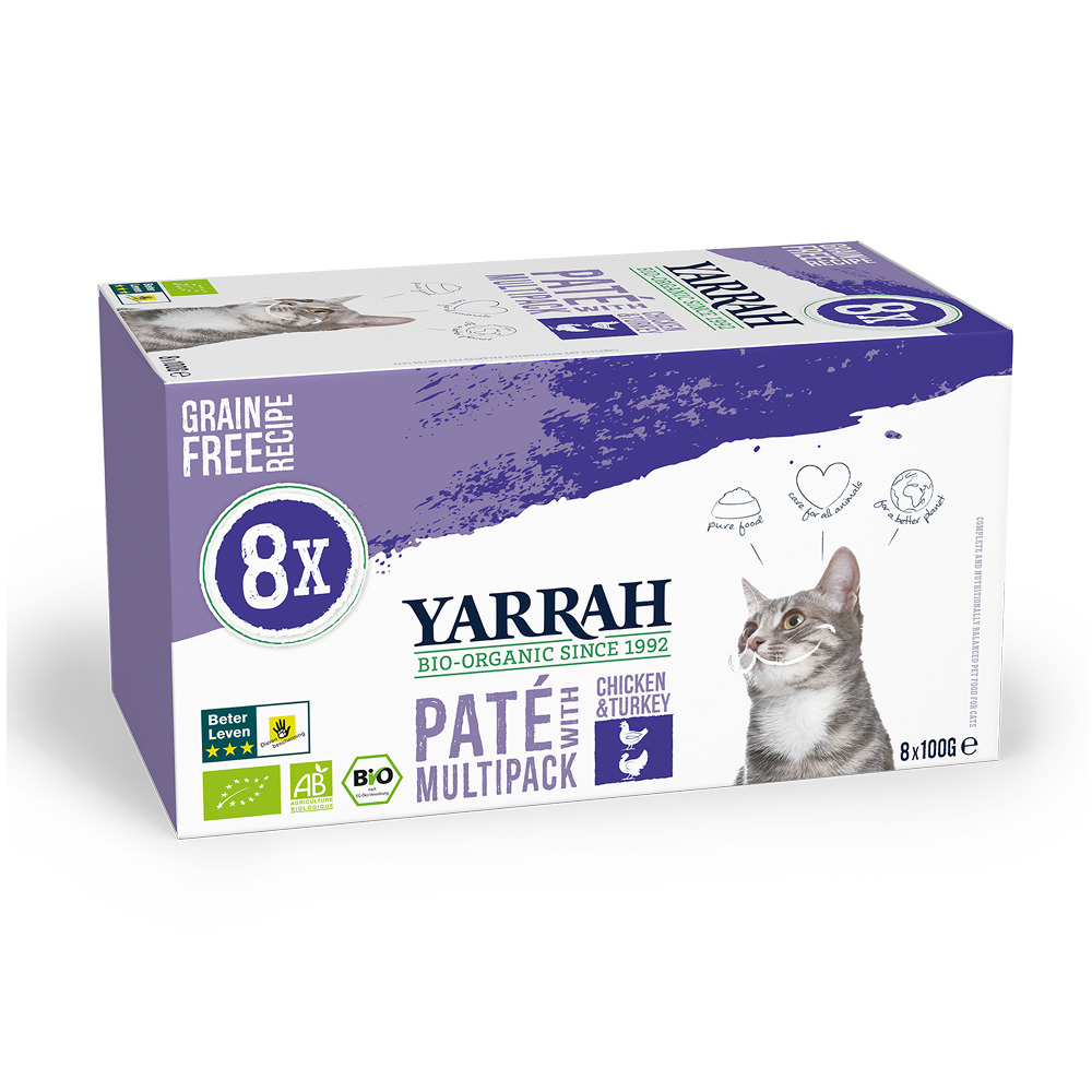 YARRAH Multipack 8x100g de pâtées pour chat au poulet et à la dinde, sans céréales