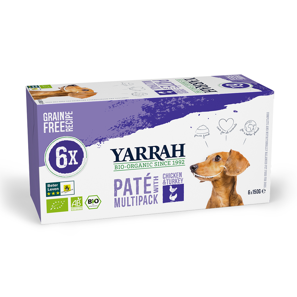 YARRAH Multipack 6x150g de pâtées pour chien au poulet et à la dinde, sans céréales