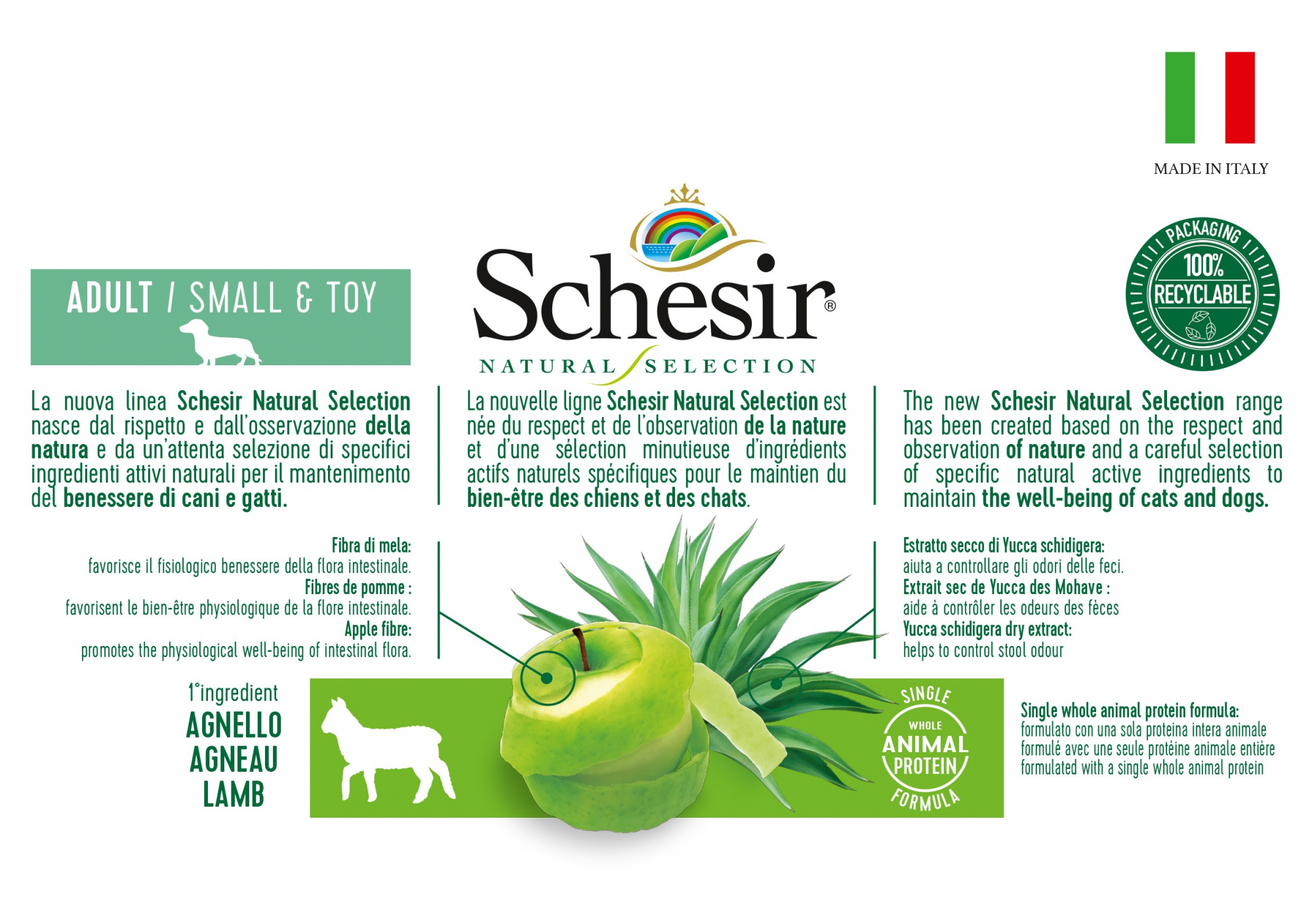 Schesir Natural Selection - Alimento seco monoproteico de cordeiro para cão de porte pequeno adulto