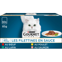 GOURMET PERLE Finas láminas de carne en salsa para gatos Pack de 4 recetas - 60x85gr