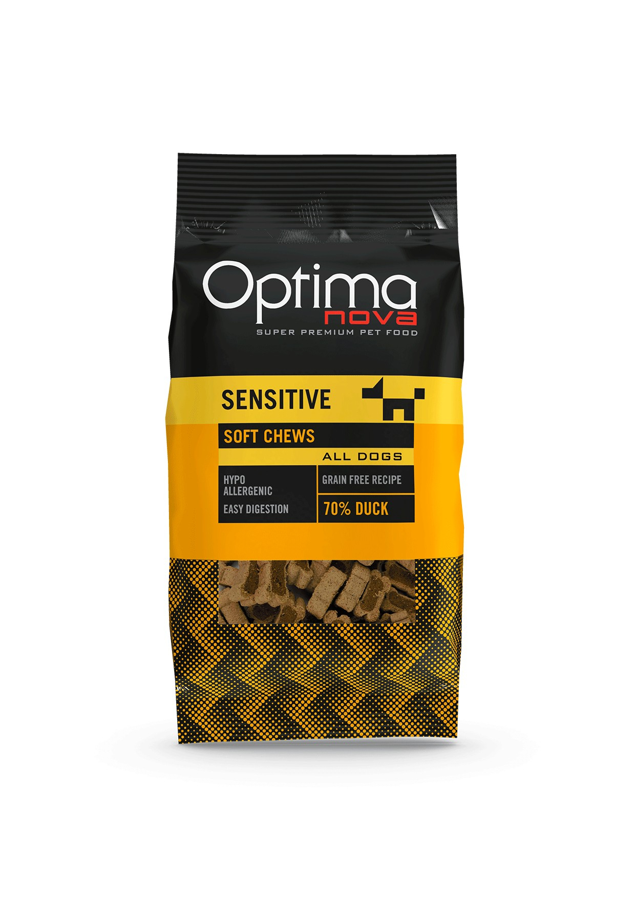 OPTIMANOVA Snacks Sensitive Soft Chews, Anatra senza cereali 150g