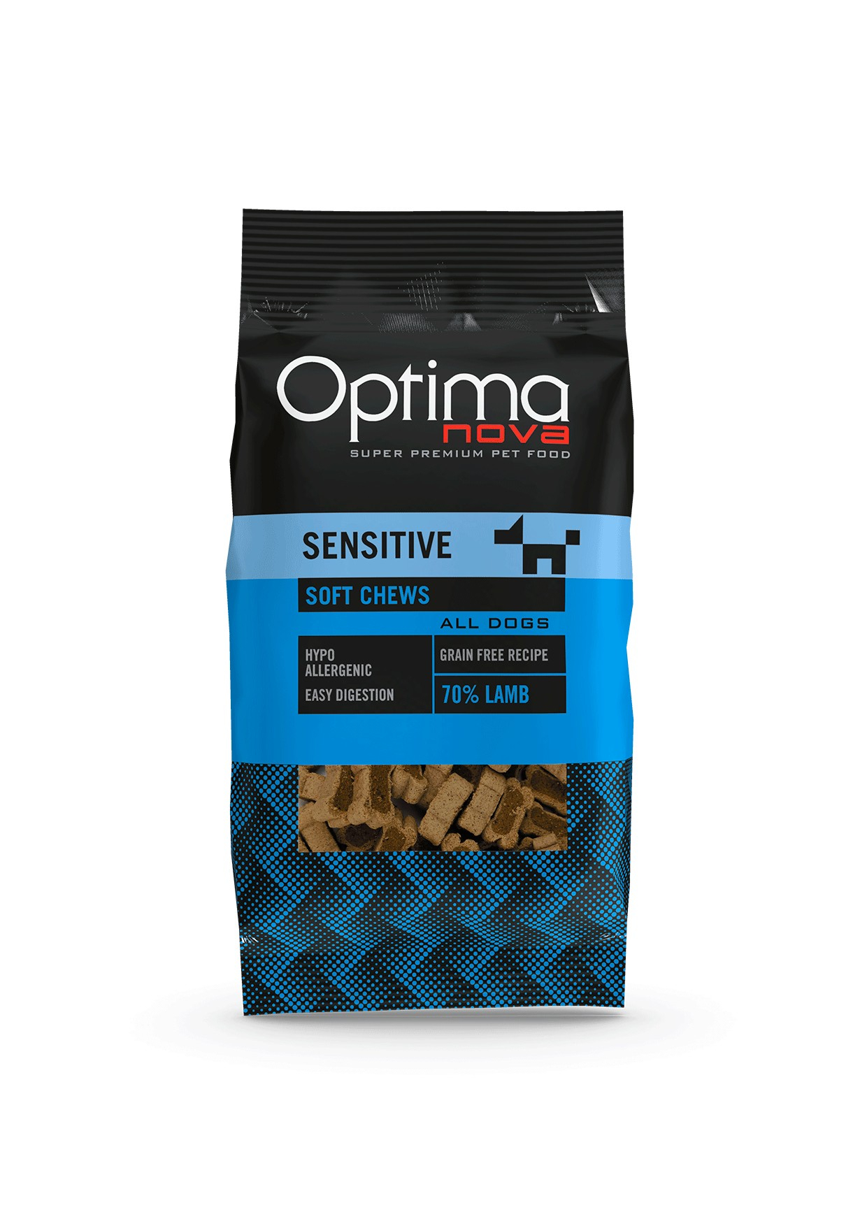 OPTIMANOVA Snacks Sensitive Soft Chews, lam 150g