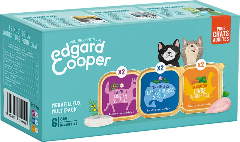 Edgard & Cooper Multipack Patées Naturelles Sans Céréales pour Chat Adulte 6x85g 