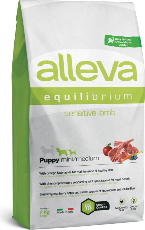 ALLEVA Equilibrium sensitive lamb puppy - Ração seca de cordeiro para cachorro sensível de pequeno/médio porte