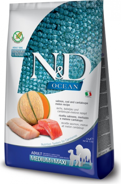 FARMINA N&D Ocean Salmone, merluzzo e melone per cani adulti medium/maxi