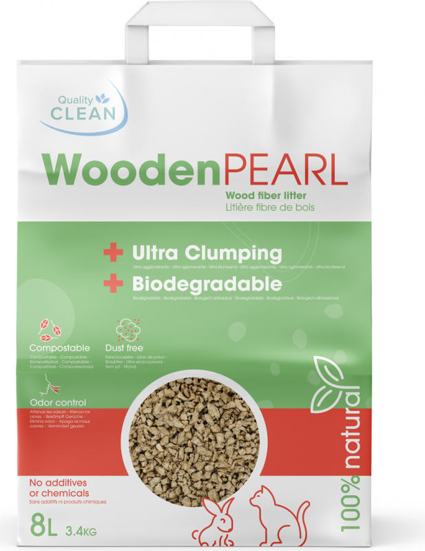 Комкующийся растительный наполнитель Wooden Pearl для кошек и грызунов Quality Clean