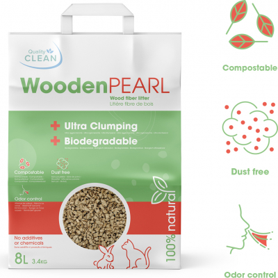 Arenal vegetal aglomerante Wooden Pearl para gatos y roedores Quality Clean